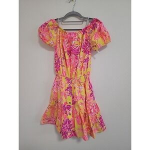 Lilly‎ Pulitzer Jesiba Off-The-Shoulder Romper Calla Yellow Floral Coral XS NEW